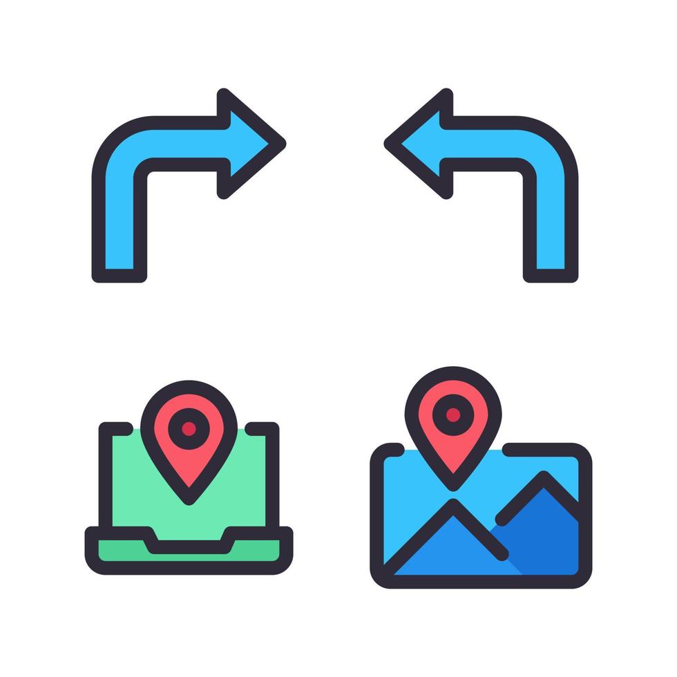 mapas navegación íconos colocar. bien, izquierda, lámpara, imagen paisaje. Perfecto para sitio web móvil aplicación, aplicación iconos, presentación, ilustración y ninguna otro proyectos vector