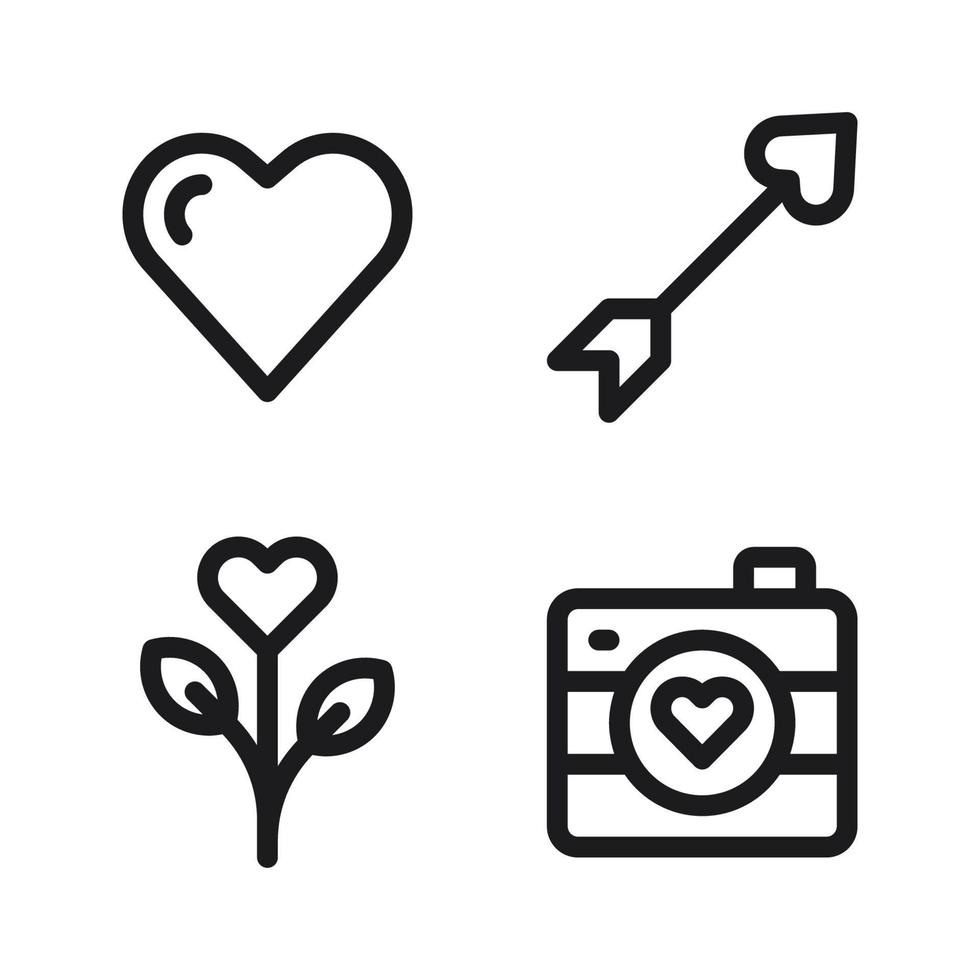 Romance icons set. love, arrow, flower, camera. Perfect for website mobile app, app icons, presentation, illustration and any other projects vector