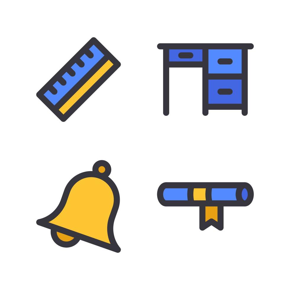 Education icons set. Ruler, desk, bell, certificate. Perfect for website mobile app, app icons, presentation, illustration and any other projects vector