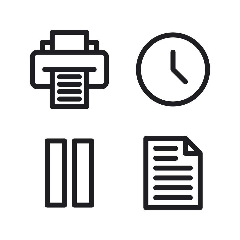 User Interface icons set. Printer, time, stop, file. Perfect for website mobile app, app icons, presentation, illustration and any other projects vector