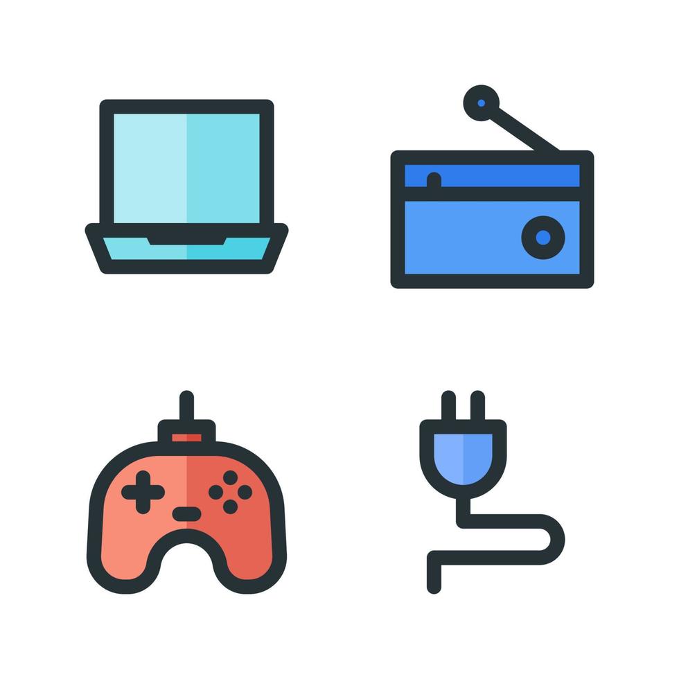 Electronics Device icons set. laptop, radio, game controller, plug socket. Perfect for website mobile app, app icons, presentation, illustration and any other projects vector