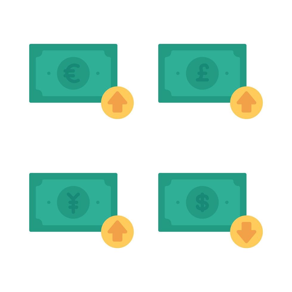 Currency Icons Set. euro, pound, yen increase, dollar decrease. Perfect for website mobile app, app icons, presentation, illustration and any other projects vector