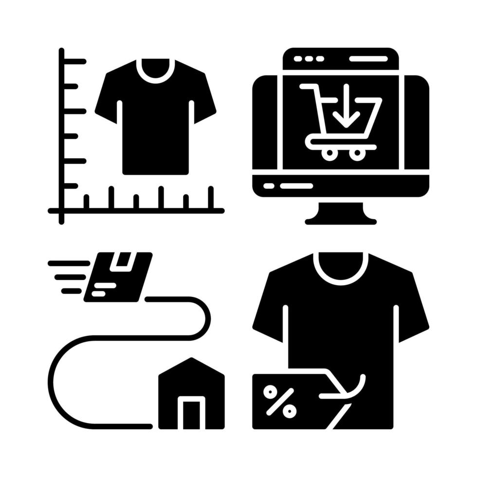 Ecommerce icons set. size guide, monitor, delivery tracking, tshirt discount. Perfect for website mobile app, app icons, presentation, illustration and any other projects vector