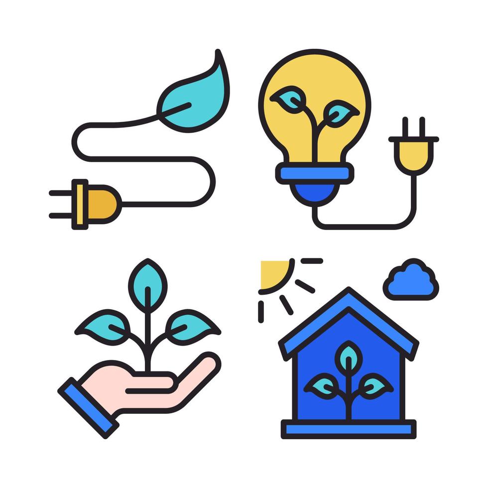 Ecology icons set. eco energy, lamp, nature, green house. Perfect for website mobile app, app icons, presentation, illustration and any other projects vector