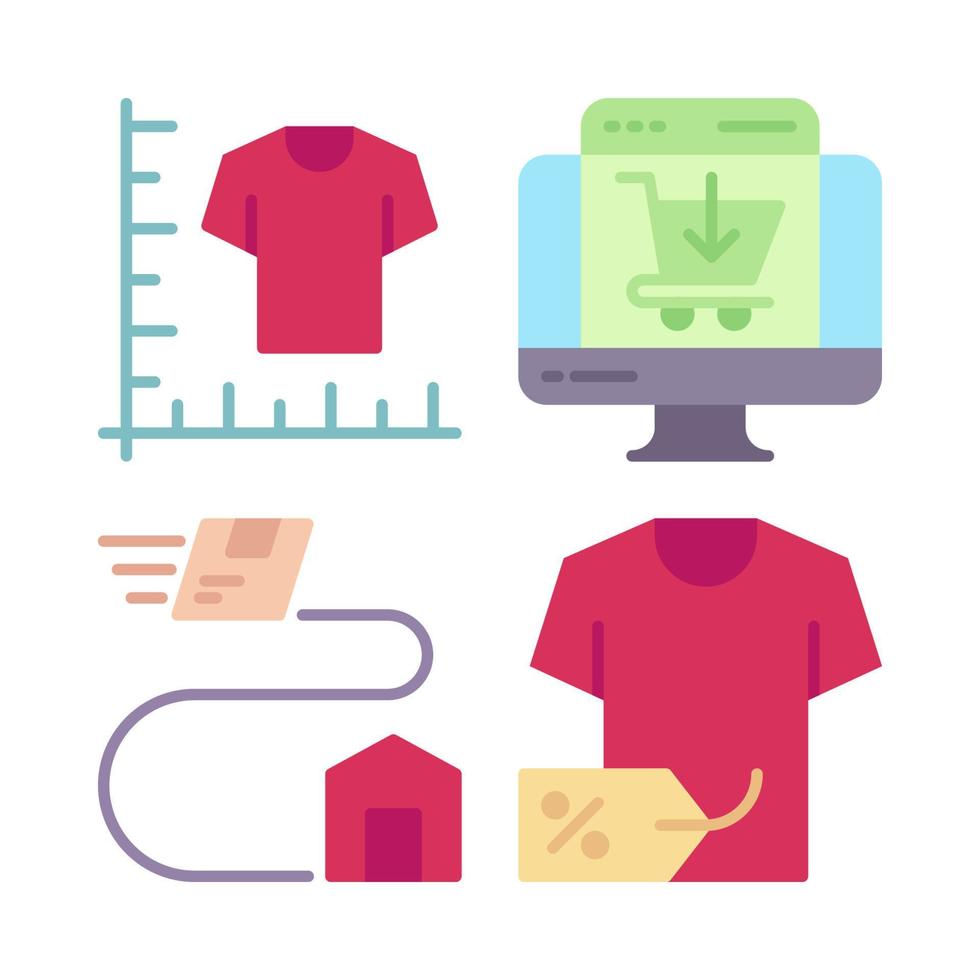 Ecommerce icons set. size guide, monitor, delivery tracking, tshirt discount. Perfect for website mobile app, app icons, presentation, illustration and any other projects vector