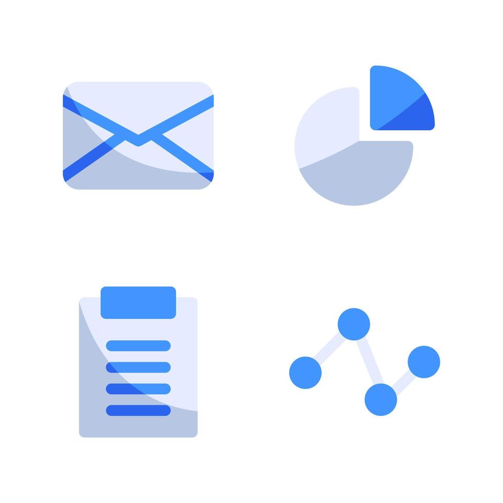 Business Management icons set. Email, pie diagram, clipboard, network. Perfect for website mobile app, app icons, presentation, illustration and any other projects vector