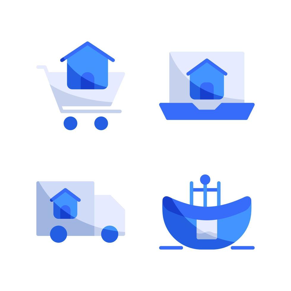 real inmuebles íconos colocar. comprar hogar, computadora portátil, camión, bañera. Perfecto para sitio web móvil aplicación, aplicación iconos, presentación, ilustración y ninguna otro proyectos vector