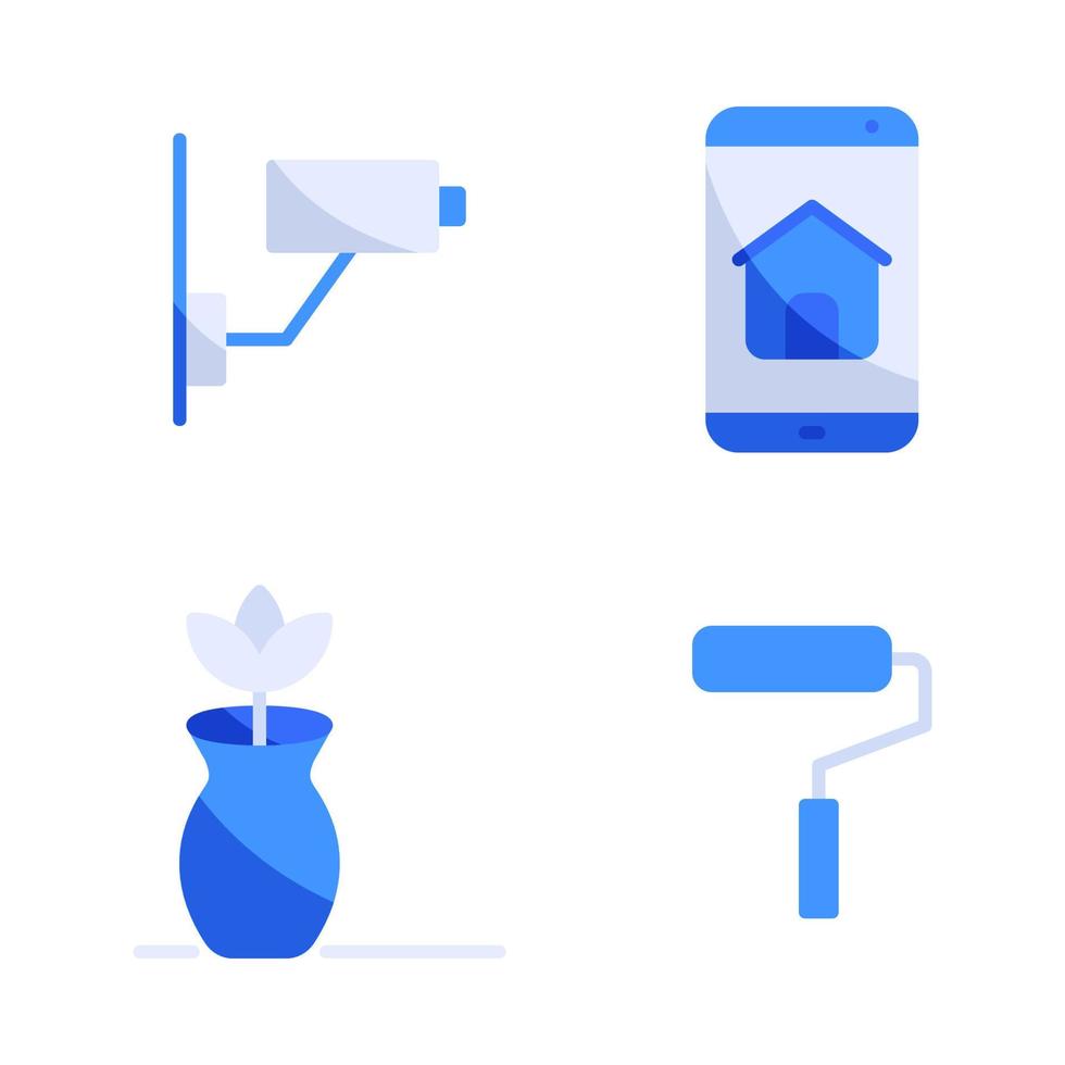 Real Estate icons set. Cctv, smartphone, pot flower, paint brush. Perfect for website mobile app, app icons, presentation, illustration and any other projects vector