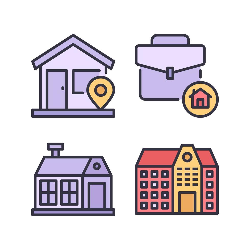 Real Estate icons set. Home pin, Briefcase, house, apartment. Perfect for website mobile app, app icons, presentation, illustration and any other projects vector