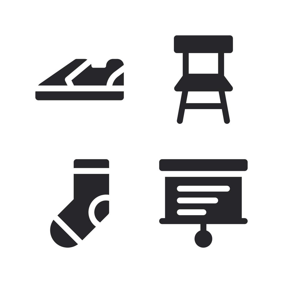 Education icons set. Sneakers, chair, sock, board. Perfect for website mobile app, app icons, presentation, illustration and any other projects vector