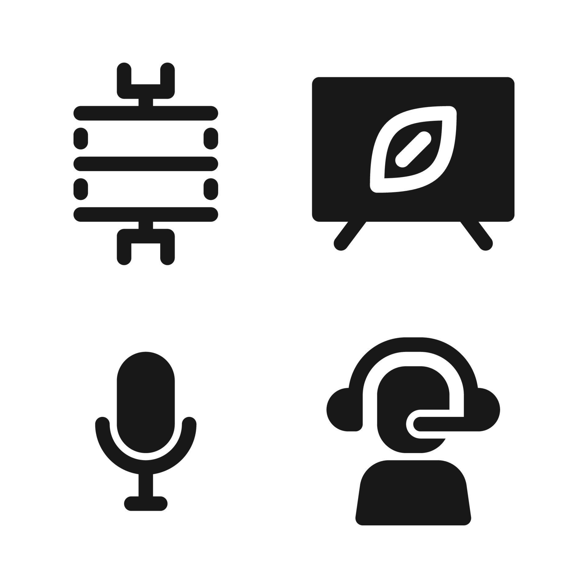 American Football icons set. Field, monitor, microphone, commentator
