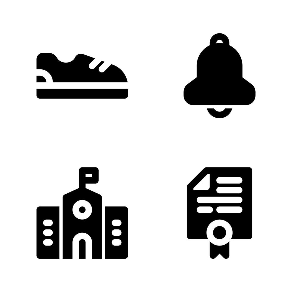 Back To School icons set. Shoes, bell, school building, certificate. Perfect for website mobile app, app icons, presentation, illustration and any other projects vector