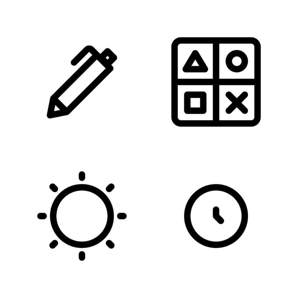 Back To School icons set. Pen, math, sun, time. Perfect for website mobile app, app icons, presentation, illustration and any other projects vector