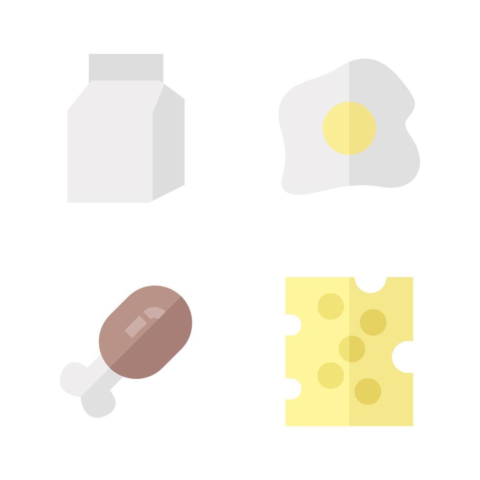 Food Drink icons set. Milk Box, fried egg, fried chicken, cheese. Perfect for website mobile app, app icons, presentation, illustration and any other projects vector