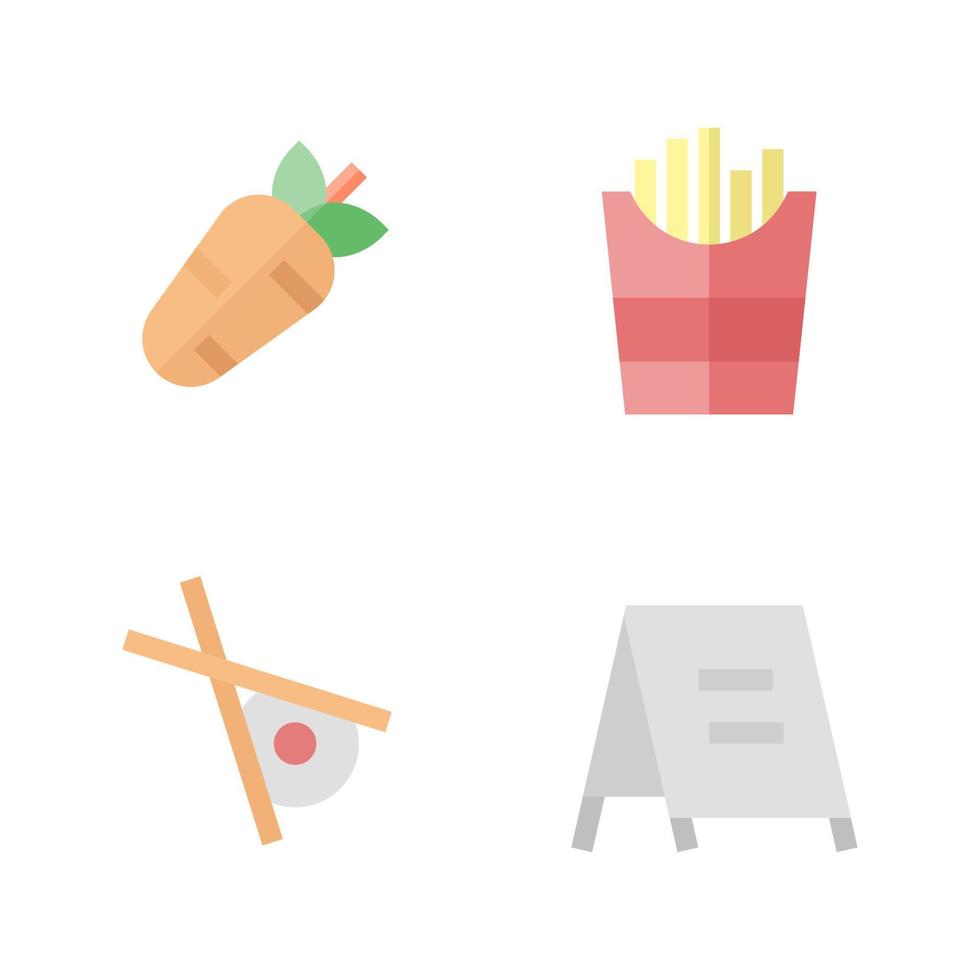 comida bebida íconos colocar. zanahoria, francés papas fritas, Sushi, menú. Perfecto para sitio web móvil aplicación, aplicación iconos, presentación, ilustración y ninguna otro proyectos vector