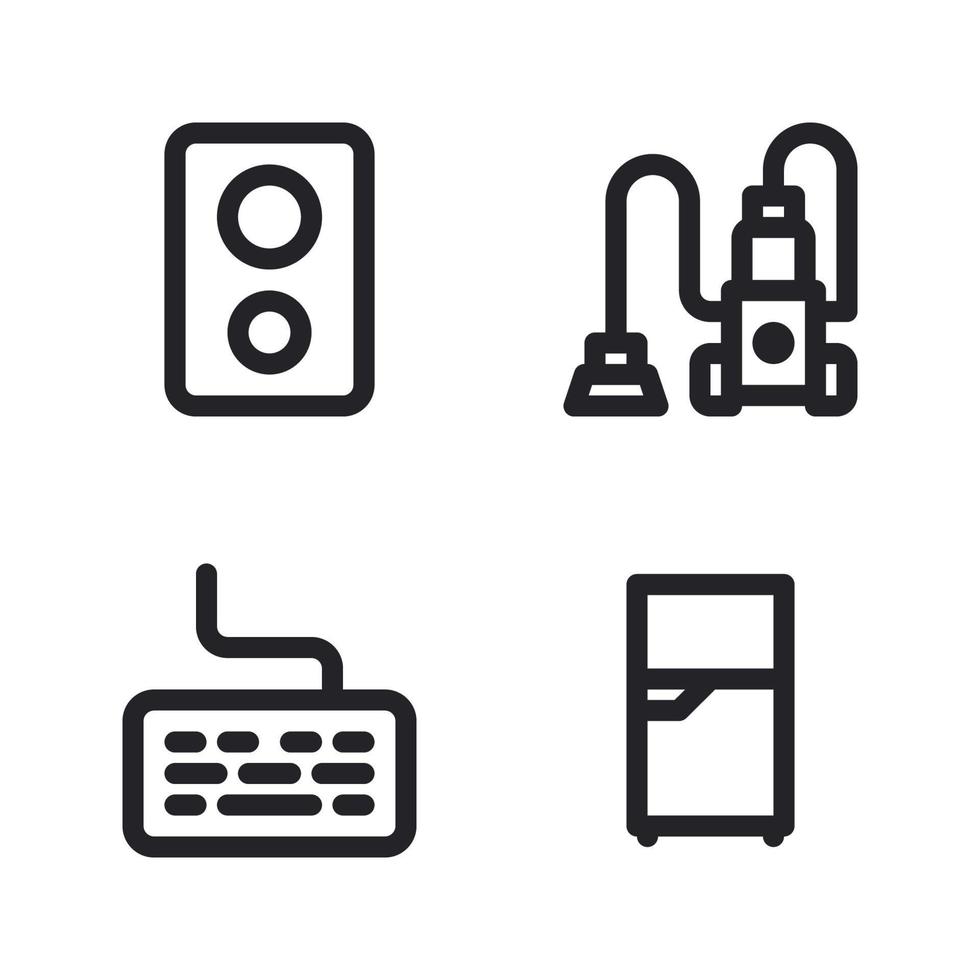 Electronics Device icons set. speaker, vacuum cleaner, keyboard, refrigerator. Perfect for website mobile app, app icons, presentation, illustration and any other projects vector