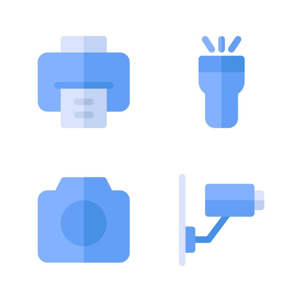 Electronics Device icons set. printer, flas light, camera, cctv. Perfect for website mobile app, app icons, presentation, illustration and any other projects vector