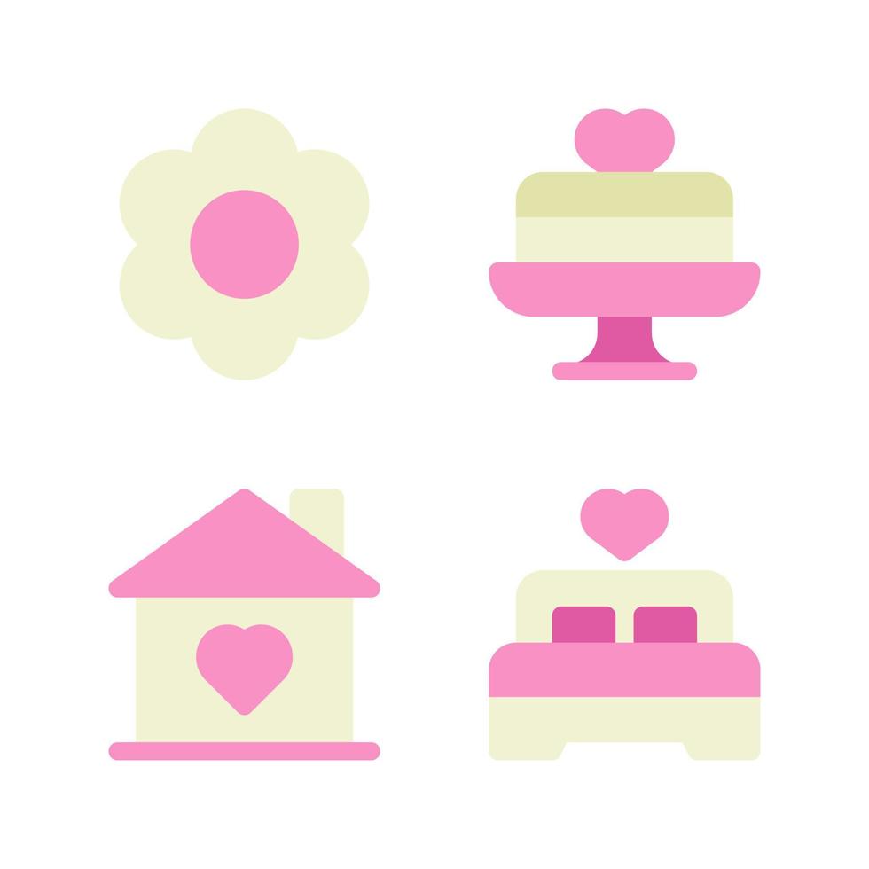 Romance icons set. flower, cake, home, bedroom. Perfect for website mobile app, app icons, presentation, illustration and any other projects vector