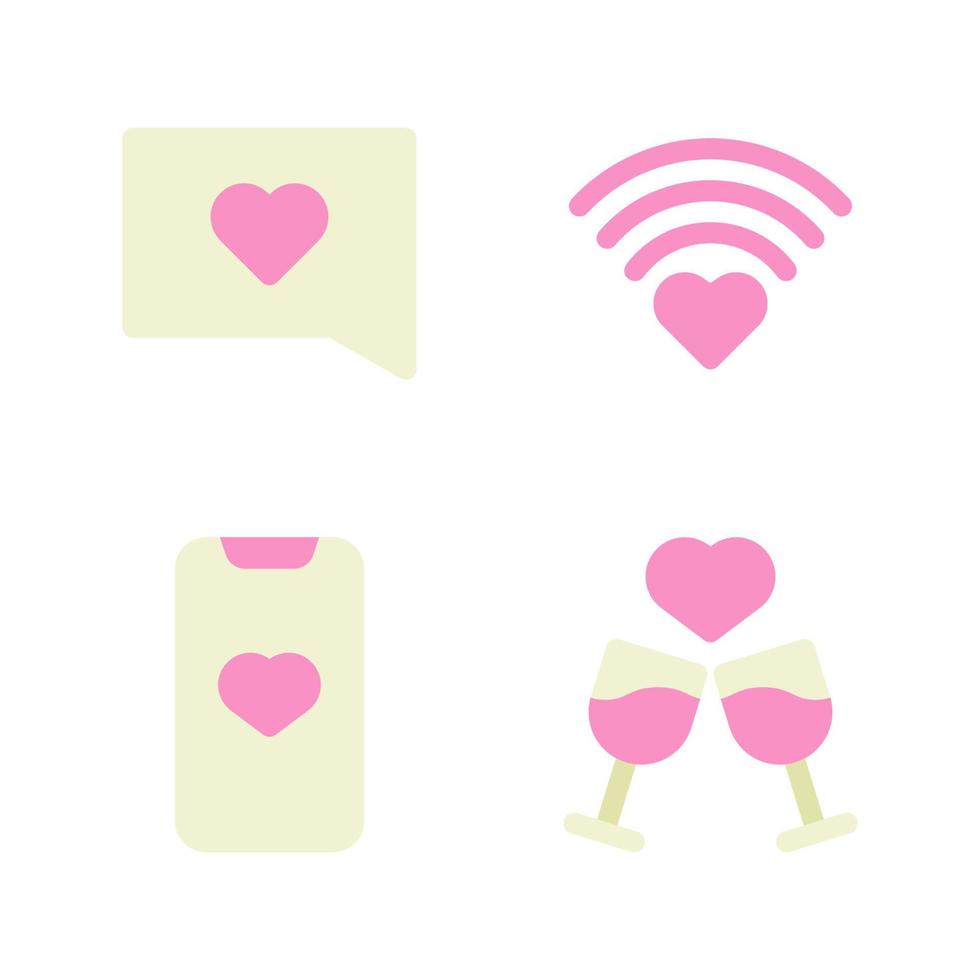 Romance icons set. speech bubble, signal, smartphone, drink. Perfect for website mobile app, app icons, presentation, illustration and any other projects vector