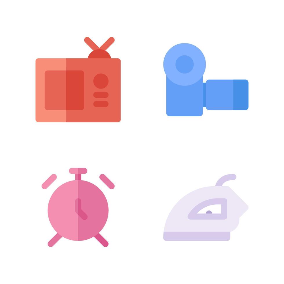 Electronics Device icons set. tv analog, videography handycam, alarm, iron. Perfect for website mobile app, app icons, presentation, illustration and any other projects vector