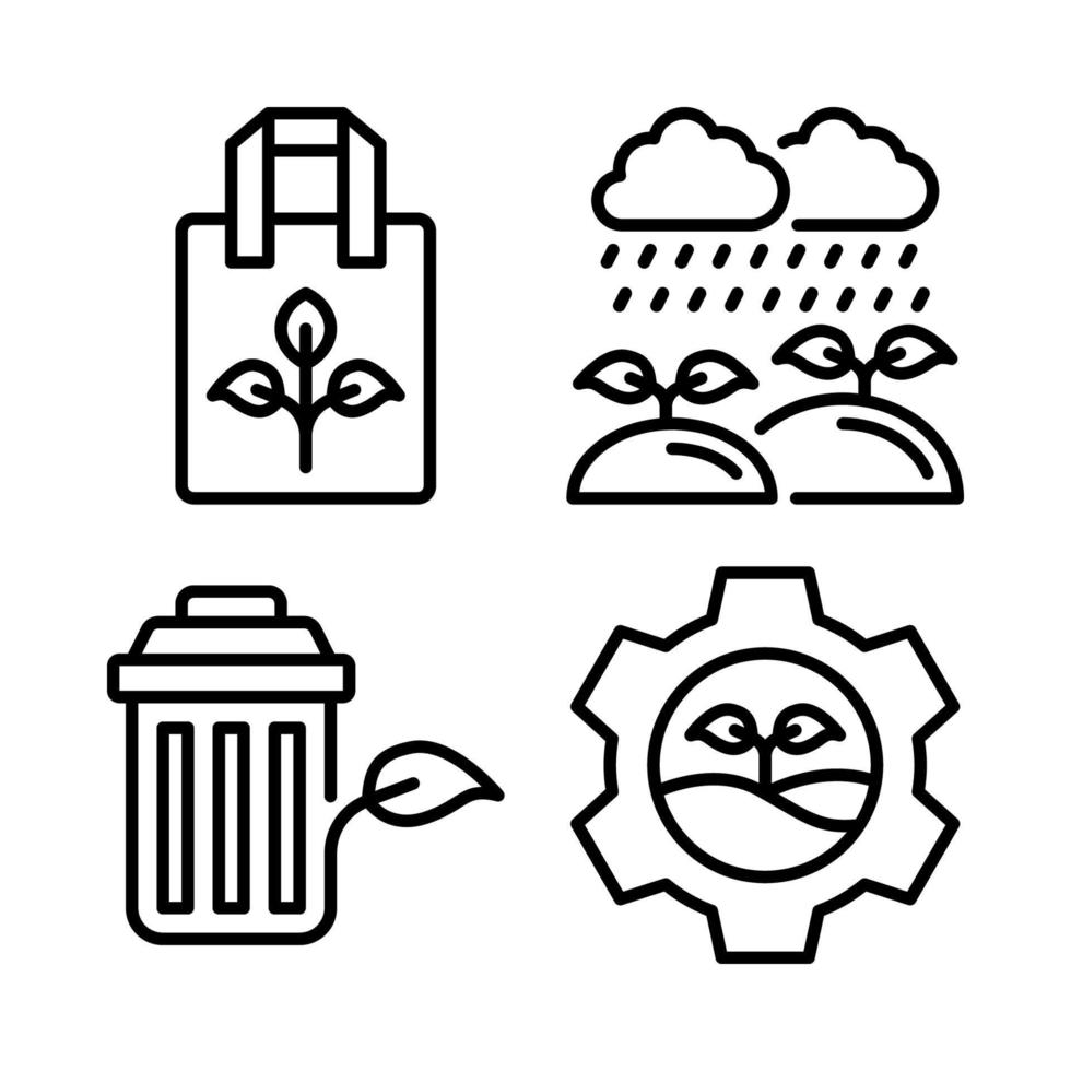 ecología íconos colocar. reciclar bolsa, lluvia planta, basura compartimiento, planta gestión. Perfecto para sitio web móvil aplicación, aplicación iconos, presentación, ilustración y ninguna otro proyectos vector