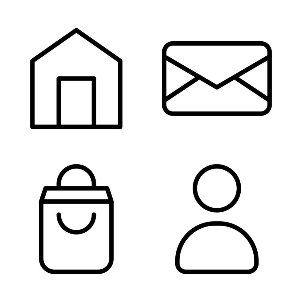 User Interface icons set. Home, email, shopping bag, user. Perfect for website mobile app, app icons, presentation, illustration and any other projects vector