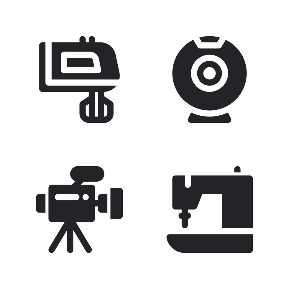 Electronics Device icons set. mixer blender, webcam, videgraphy, sewing machine. Perfect for website mobile app, app icons, presentation, illustration and any other projects vector