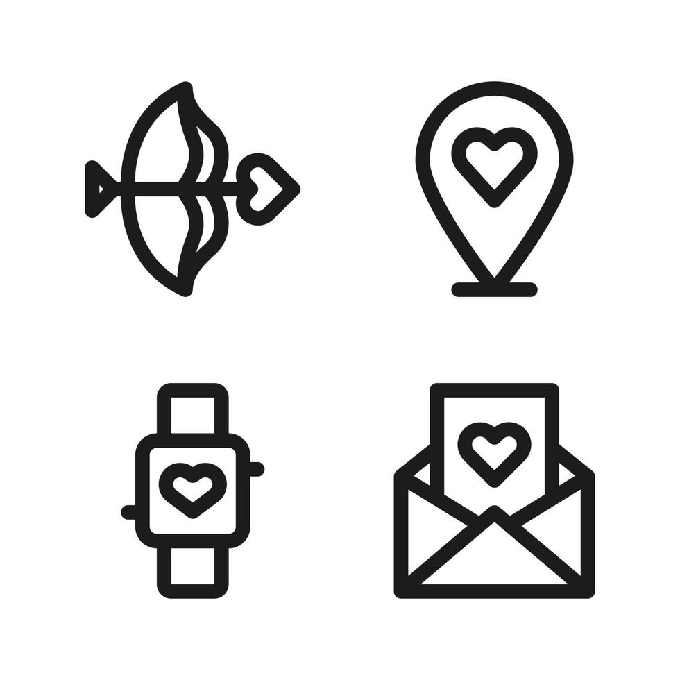 Romance icons set. arrow, pin, smartwatch, letter. Perfect for website mobile app, app icons, presentation, illustration and any other projects vector