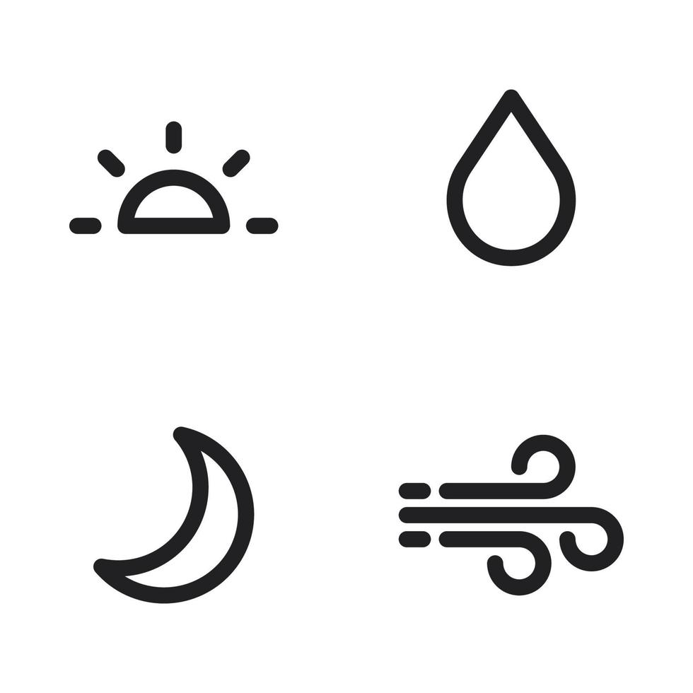 Weather icons set. sun rise, drop water, crescent moon, blow. Perfect for website mobile app, app icons, presentation, illustration and any other projects vector