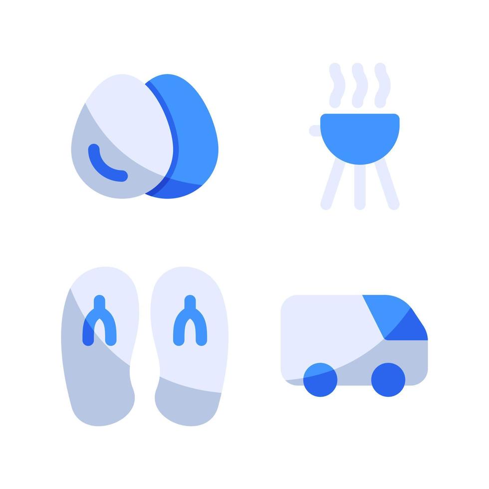 Adventure icons set. Egg, bbq, flip flop, van car. Perfect for website mobile app, app icons, presentation, illustration and any other projects vector