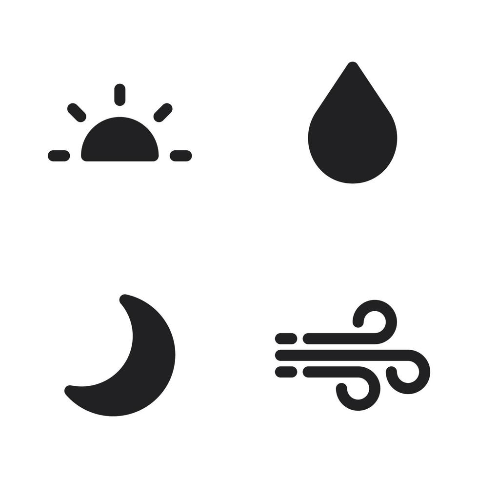 Weather icons set. sun rise, drop water, crescent moon, blow. Perfect for website mobile app, app icons, presentation, illustration and any other projects vector