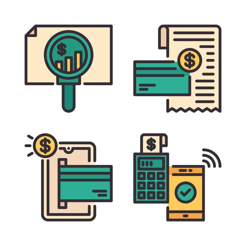 Currency Icons Set. Stock market, bill, mobile payment, cashless. Perfect for website mobile app, app icons, presentation, illustration and any other projects vector
