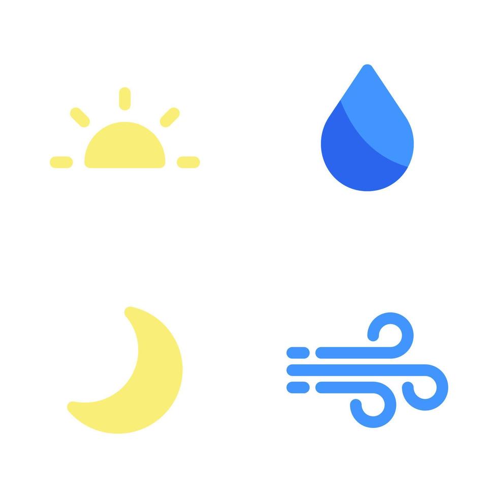 Weather icons set. sun rise, drop water, crescent moon, blow. Perfect for website mobile app, app icons, presentation, illustration and any other projects vector