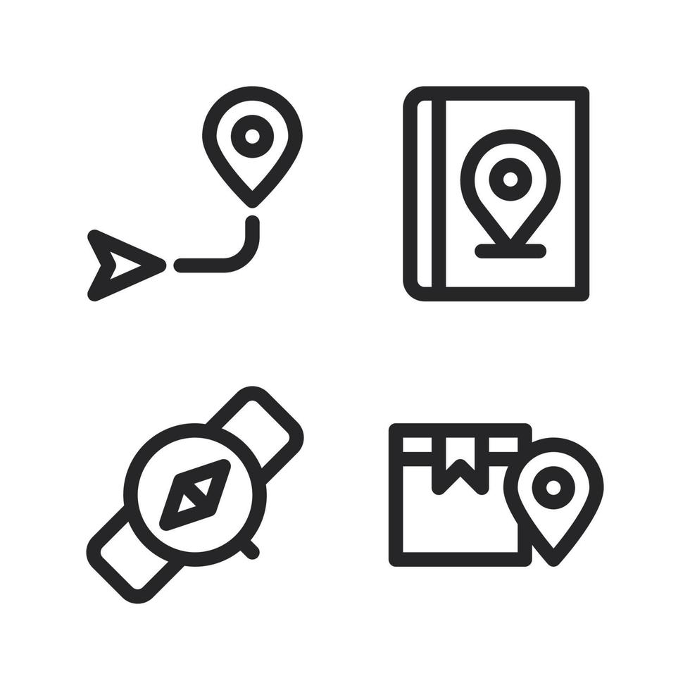 Maps Navigation icons set. Direction map, book map, smartwatch, box pin. Perfect for website mobile app, app icons, presentation, illustration and any other projects vector