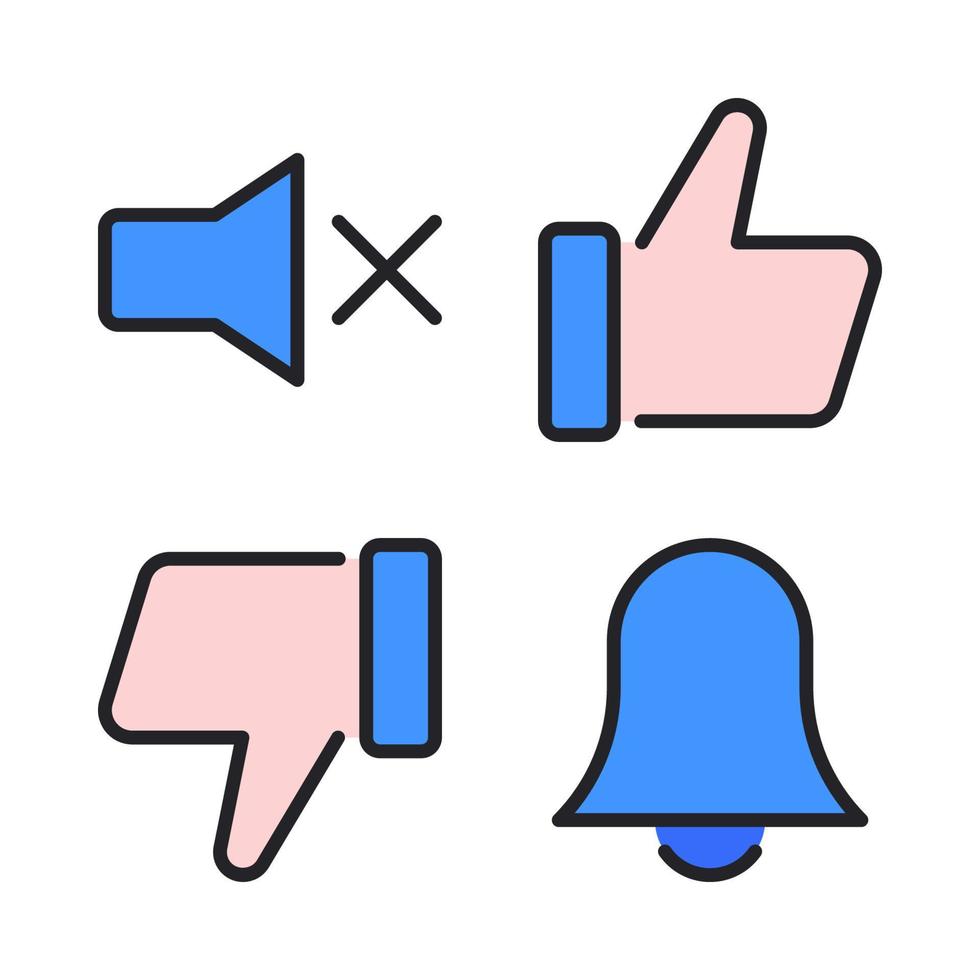 User Interface icons set. Mic mute, like, dislike, bell. Perfect for website mobile app, app icons, presentation, illustration and any other projects vector