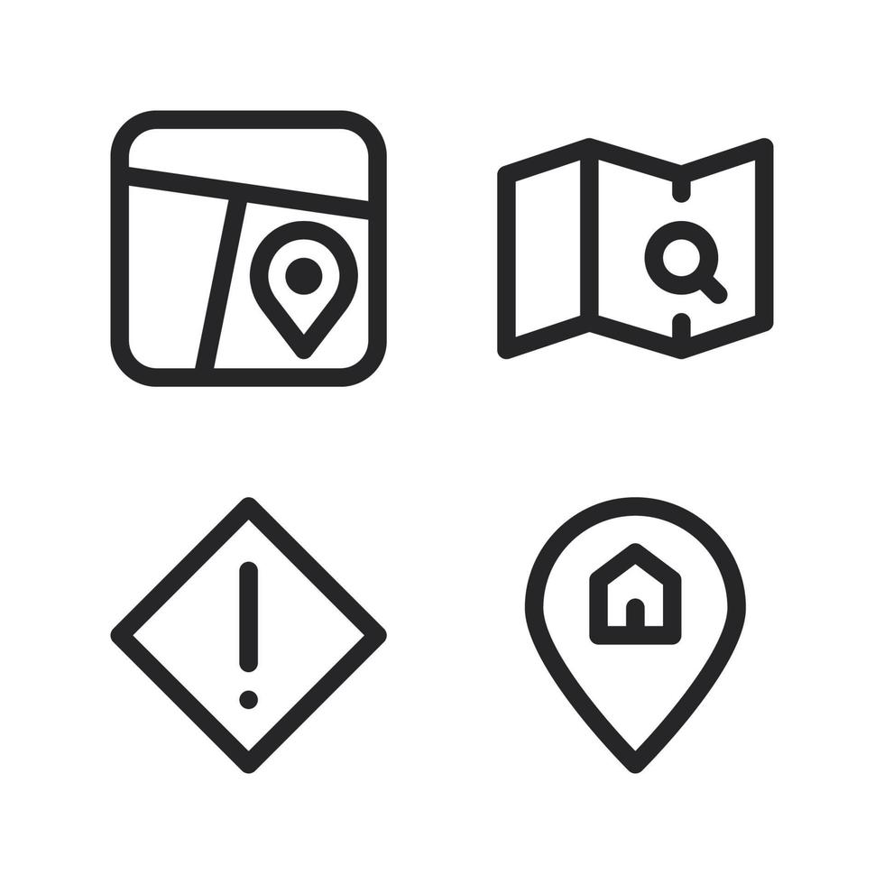 Maps Navigation icons set. Map, search map, warning, pin home. Perfect for website mobile app, app icons, presentation, illustration and any other projects vector