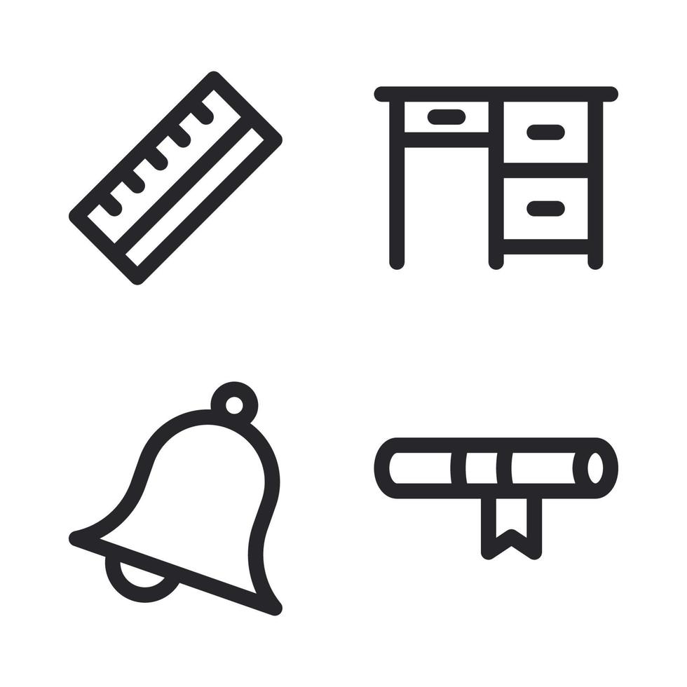 Education icons set. Ruler, desk, bell, certificate. Perfect for website mobile app, app icons, presentation, illustration and any other projects vector