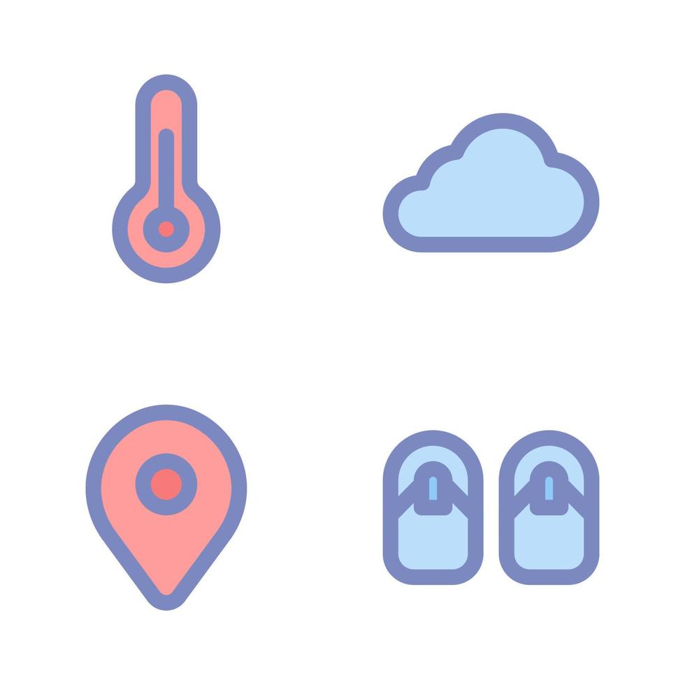Summer Holiday icons set. thermometer, cloud, pin, slippers . Perfect for website mobile app, app icons, presentation, illustration and any other projects vector