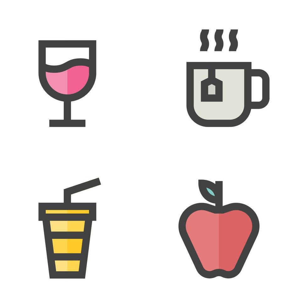 comida bebida íconos colocar. cóctel, té, soda, manzana fruta. Perfecto para sitio web móvil aplicación, aplicación iconos, presentación, ilustración y ninguna otro proyectos vector