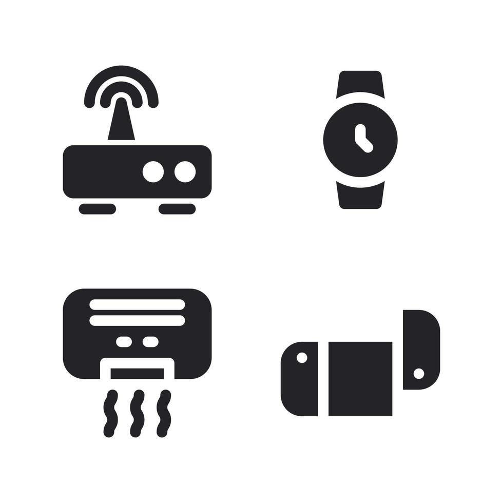 Electronics Device icons set. modem wireless, wristwatch, air conditioner, game console. Perfect for website mobile app, app icons, presentation, illustration and any other projects vector