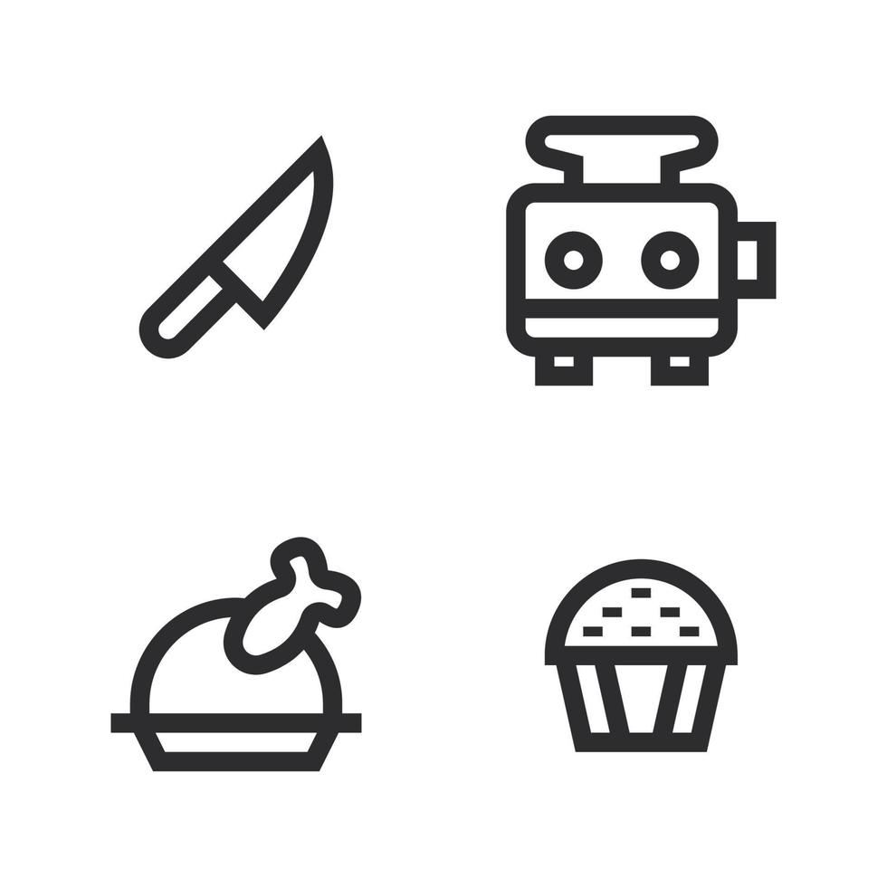 Food Drink icons set. knife, toaster, roasted chicken, cake. Perfect for website mobile app, app icons, presentation, illustration and any other projects vector