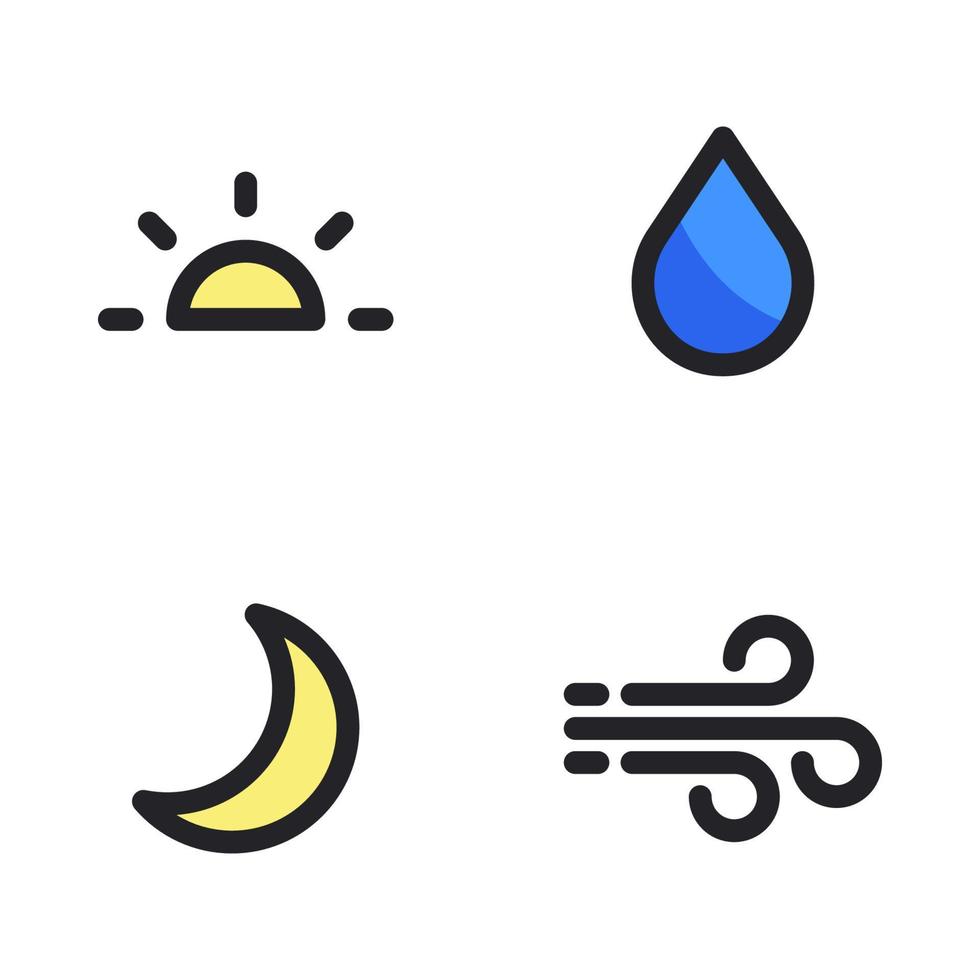 clima íconos colocar. Dom elevar, soltar agua, creciente luna, explotar. Perfecto para sitio web móvil aplicación, aplicación iconos, presentación, ilustración y ninguna otro proyectos vector