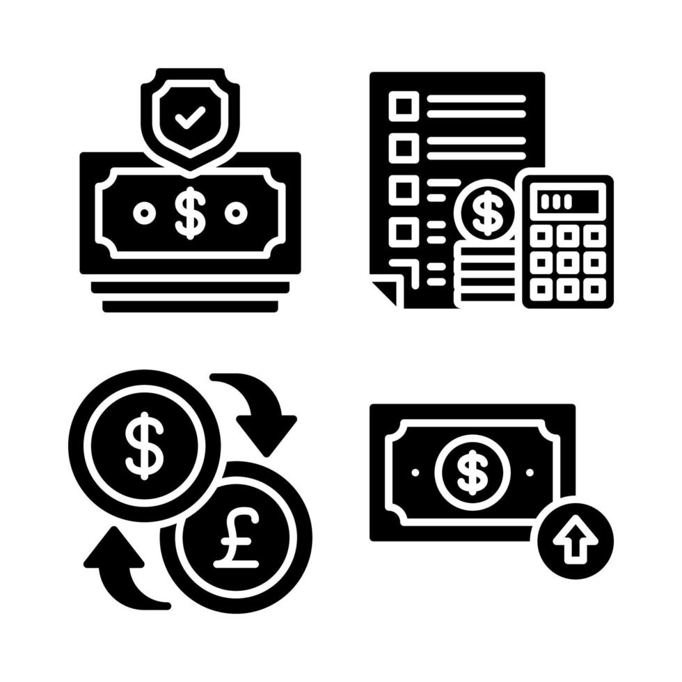 Currency Icons Set. money shield, budget, money exchange, dollar increase. Perfect for website mobile app, app icons, presentation, illustration and any other projects vector