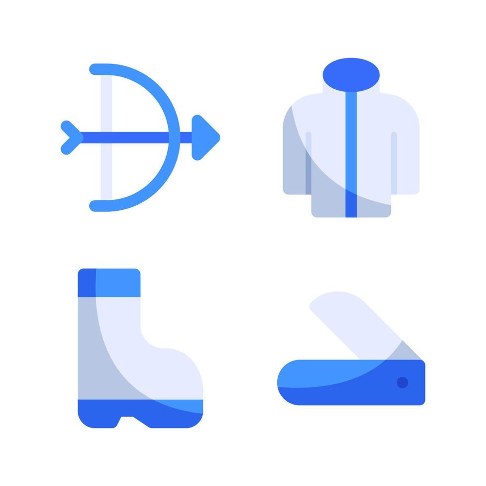 Adventure icons set. Arrow bow, jacket, boots, knife. Perfect for website mobile app, app icons, presentation, illustration and any other projects vector