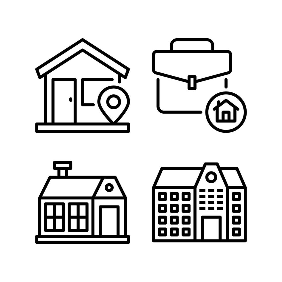 Real Estate icons set. Home pin, Briefcase, house, apartment. Perfect for website mobile app, app icons, presentation, illustration and any other projects vector
