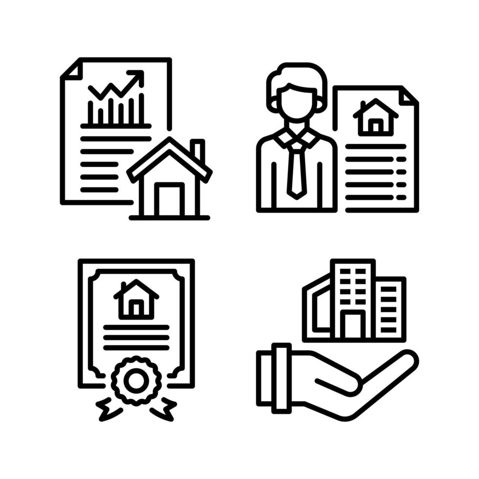 Real Estate icons set. Investment property, seller property, certificate, mortgage. Perfect for website mobile app, app icons, presentation, illustration and any other projects vector