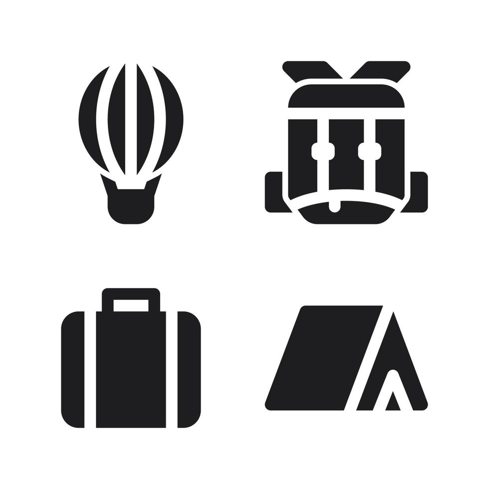 Adventure icons set. Hot air balloon, backpack, briefcase, tent. Perfect for website mobile app, app icons, presentation, illustration and any other projects vector