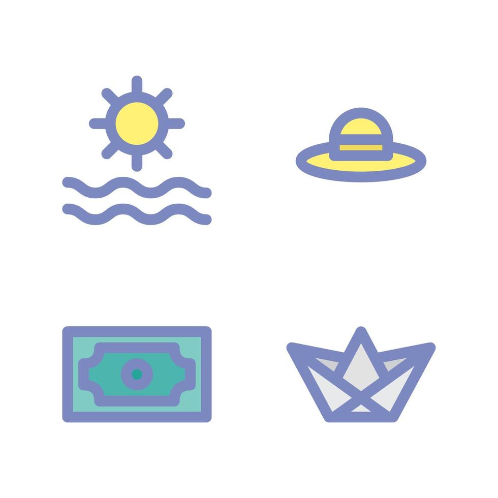 Summer Holiday icons set. sun, hat, money, paper boat. Perfect for website mobile app, app icons, presentation, illustration and any other projects vector