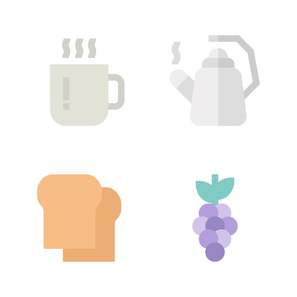 Food Drink icons set . tea, kettle, bread, grape. Perfect for website mobile app, app icons, presentation, illustration and any other projects vector