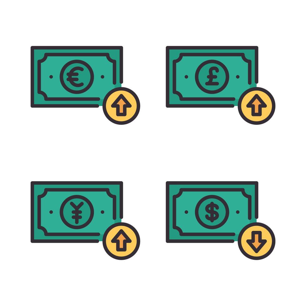 Currency Icons Set. euro, pound, yen increase, dollar decrease. Perfect for website mobile app, app icons, presentation, illustration and any other projects vector